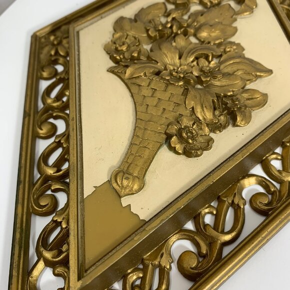 Vintage Dart Ind. Gold Diamond Wall Plaques Set Of 4 Floral & Key Design USA - Picture 4 of 4